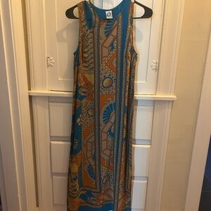 Geometric Blue and Brown Maxi Dress